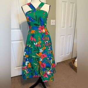 J. Crew Tiered Halter Dress in Green with Floral Print